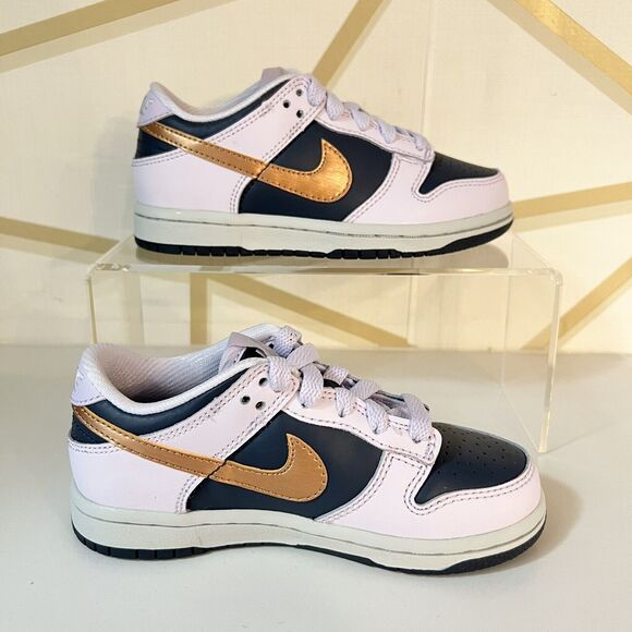 NEW SZ 10.5C Nike Kids Dunk Low "Copper Swoosh" DX1663-400 Blue Violet Metallic - Picture 3 of 10